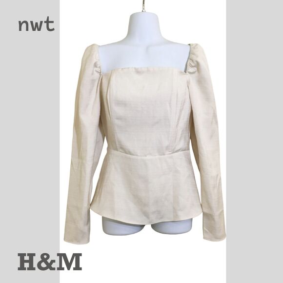 NWT H&M Peplum Blouse Top Natural White, Size S - Picture 1 of 7